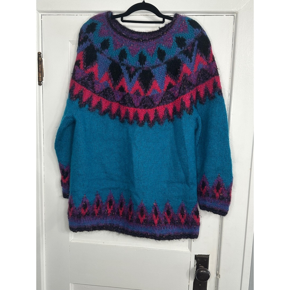 80's Segrets Sun Print Hand Knitted Wool Sweater size Large